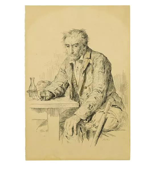 Albert Anker — Studie zu "Der Trinker / Le pauvre homme" — Galerie Kornfeld