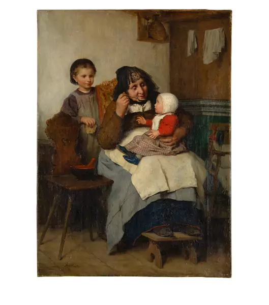 Albert Anker — Grossmutter, ihrem Enkelkind die Suppe gebend — Galerie Kornfeld