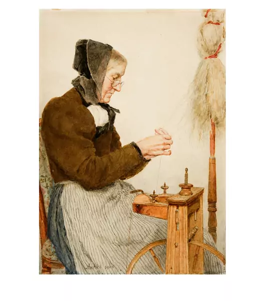 Albert Anker — Die Spinnerin — Galerie Kornfeld