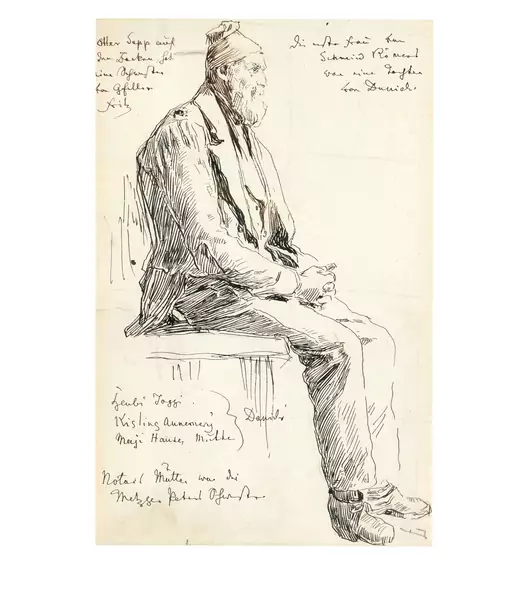 Albert Anker — Sitzender Bauer (recto) - Zwei Bauernstudien (verso) — Galerie Kornfeld