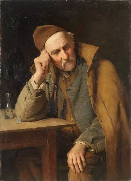 Albert Anker — Schnapstrinker. III – Le vieux schnapseur – Un Jules avec verre de schnaps — Galerie Kornfeld