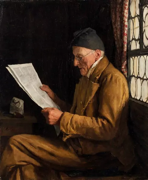 Albert Anker — Zeitung lesender Bauer am Fenster II – Le Liseur II — Galerie Kornfeld