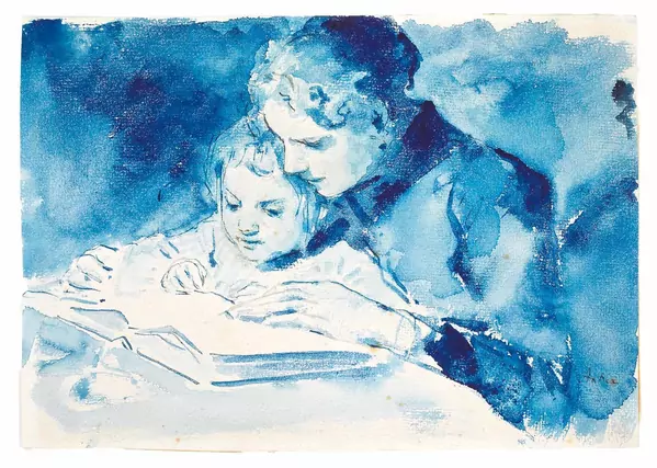 Albert Anker — Mutter mit Kind, lesend – Mère et enfant, lisant — Galerie Kornfeld