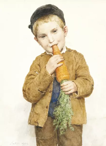 Albert Anker — DAS BÜBLI MIT DEM GROSSEN RÜBLI, 1904THE LITTLE BOY WITH THE BIG CARROT, 1904
