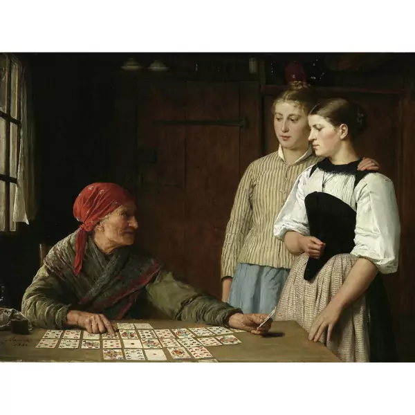 Albert Anker — DIE KARTENLEGERIN, 1880 FORTUNE TELLER, 1880