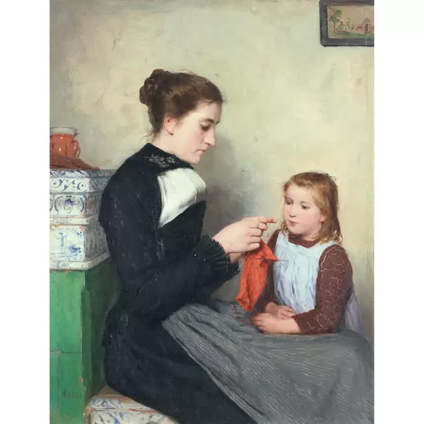 Albert Anker — STRICKENDE BERNERIN MIT KINDKNITTING BERNESE WOMAN WITH CHILD