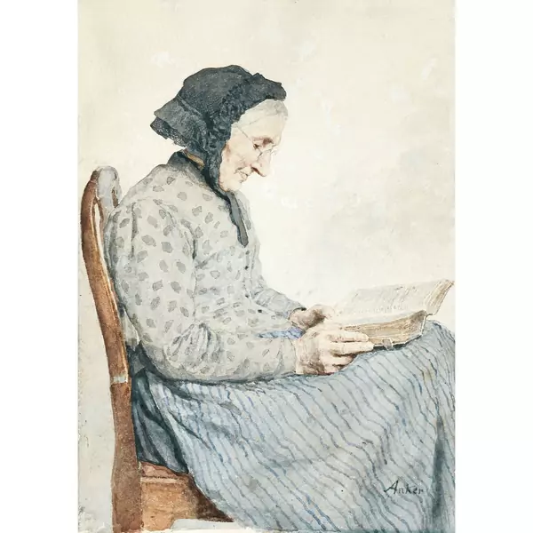 Albert Anker — INSERIN BEIM BIBELLESEN WOMAN FROM INS READING IN HER BIBLE