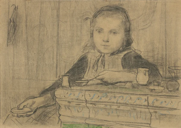 Albert Anker — MÄDCHEN AM OFEN (STUDIE)GIRL AT THE STOVE (STUDY)