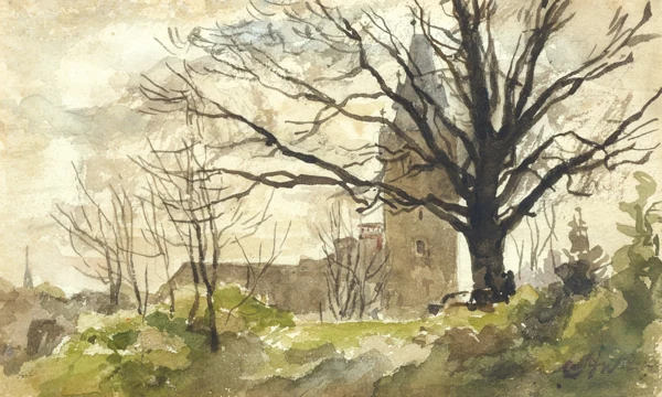 Albert Anker — Parklandschaft mit Schloss im Hintergrund