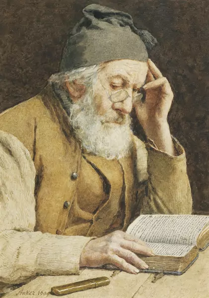 Albert Anker — ALTER MANN BEI DER LEKTÜRE, 1909OLD MAN READING, 1909