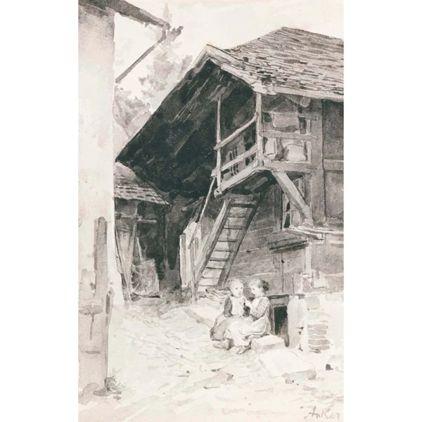 Albert Anker — KINDER VOR STADEL CHILDREN AT THE SHED