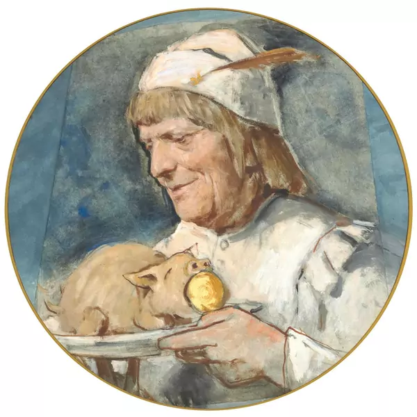 Albert Anker — KOCH MIT SPANFERKEL COOK WITH SUCKLING PIG
