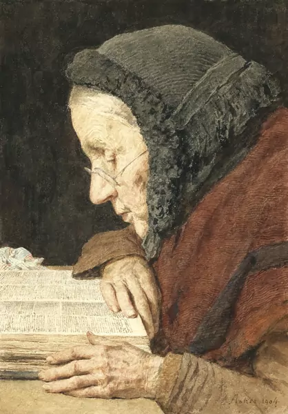 Albert Anker — ALTE FRAU BEIM LESEN DER BIBEL, 1904OLD WOMAN READING THE BIBLE, 1904