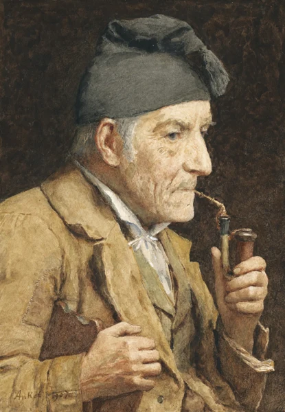 Albert Anker — ALTER MANN BEIM PFEIFE RAUCHEN, 1907OLD MAN SMOKING HIS PIPE, 1907