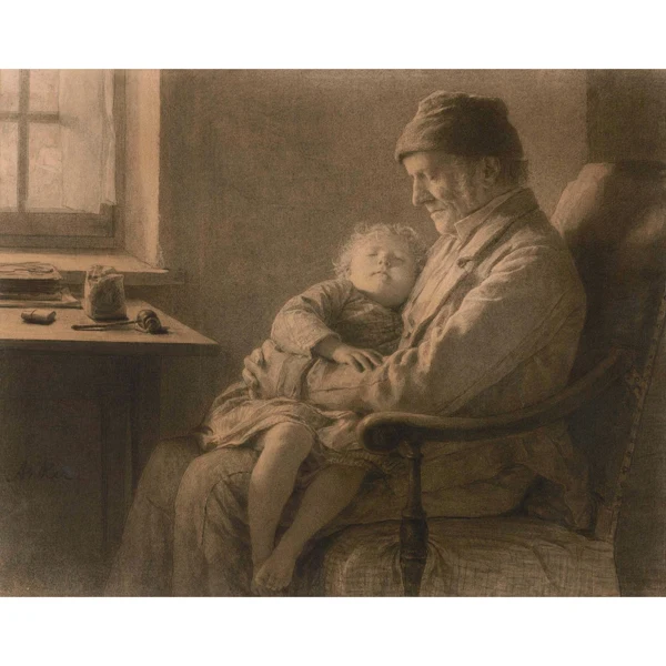 Albert Anker — GROSSVATER MIT SCHLAFENDER ENKELIN GRANDFATHER WITH SLEEPING GRANDDAUGHTER