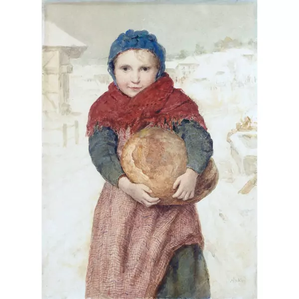Albert Anker — MÄDCHEN MIT BROTLAIB GIRL WITH LOAF OF BREAD