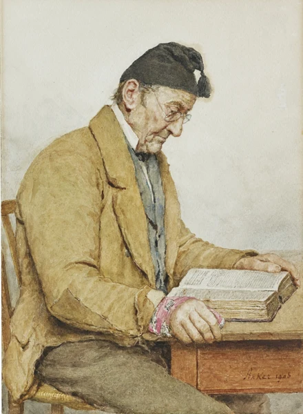 Albert Anker — Inser Bauer beim Lesen, 1908