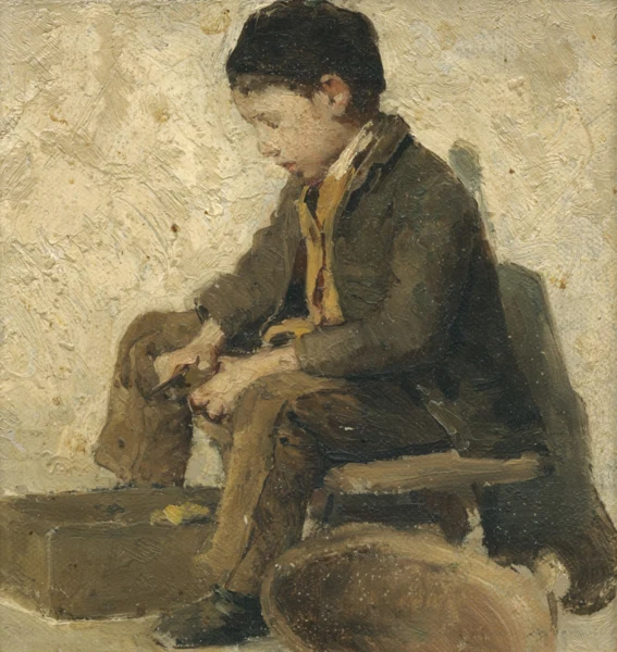 Albert Anker — SITZENDER KNABE, GEMÜSE RÜSTENDSITTING BOY PEELING VEGETABLES