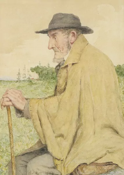 Albert Anker — Sitzender Mann mit Stock, 1904