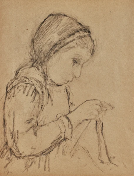Albert Anker — Mädchen beim Stricken, nach rechts