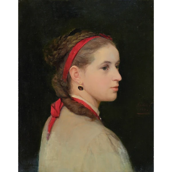 Albert Anker — MÄDCHEN MIT ROTER HAARSCHLEIFE, 1868GIRL WITH RED HAIR RIBBON, 1868