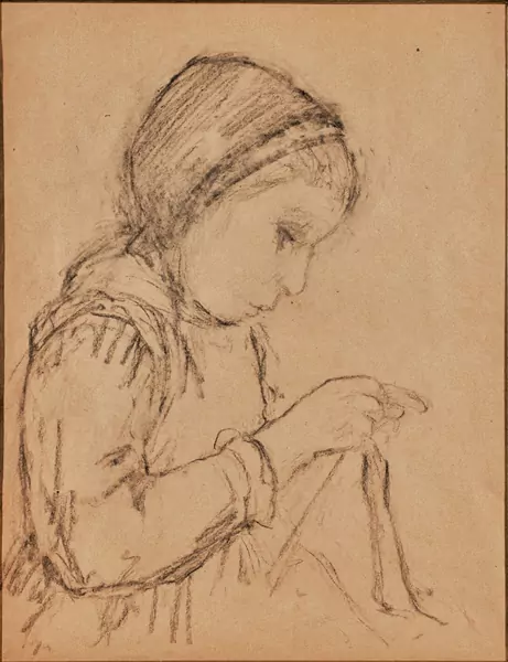Albert Anker — Mädchen beim Stricken, nach rechts