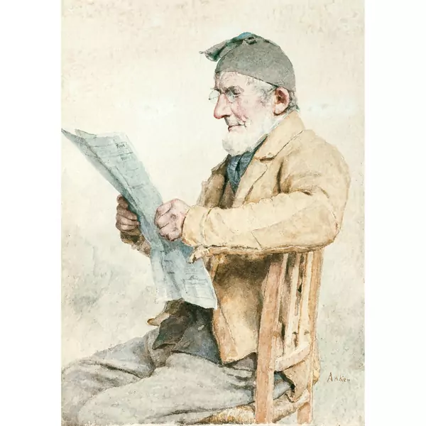 Albert Anker — INSER BAUER ZEITUNG LESEND FARMER FROM INS READING THE NEWSPAPER