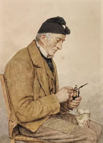 Albert Anker — Inser Bauer mit Pfeife, 1907