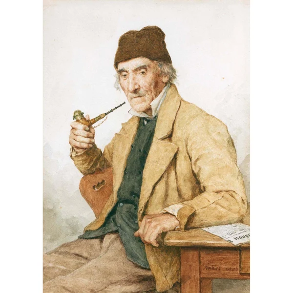Albert Anker — GROSSVATER MIT PFEIFFE, 1906 GRANDFATHER WITH PIPE, 1906