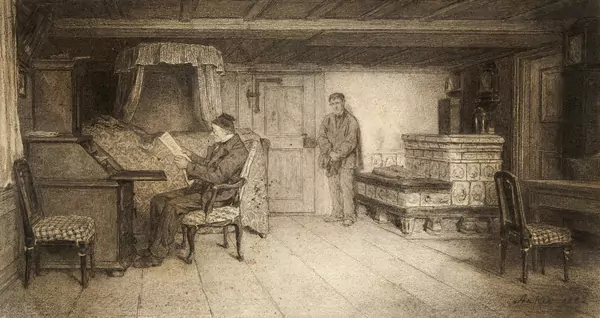 Interieur mit lesendem Grossvater