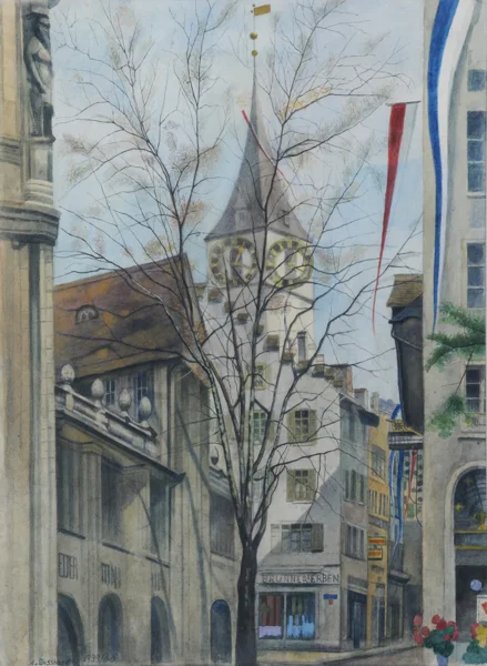 Albert Bosshard — Blick auf Kirche St. Peter, Zürich, 1939/40