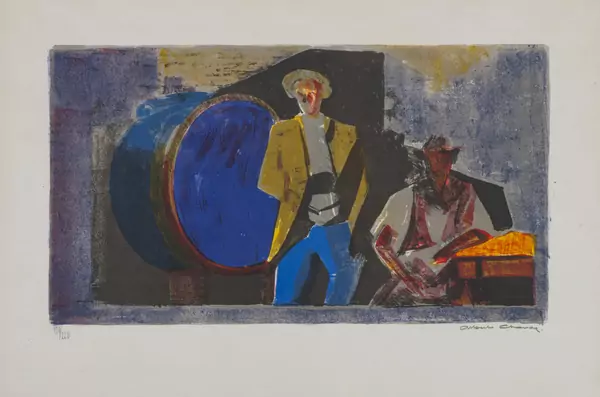 Albert CHAVAZ (1907-1990), "Vignerons à la cave", lithographie couleur — DognyAuction