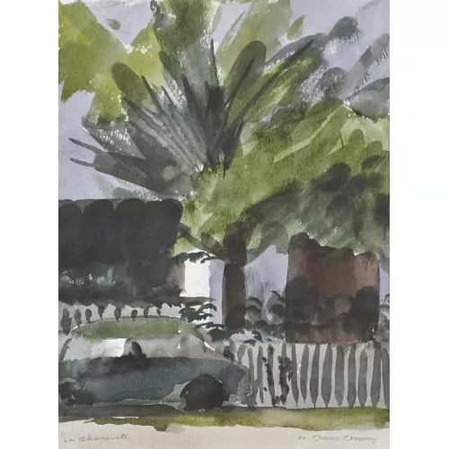 Strassenpartie mit Baum und Auto