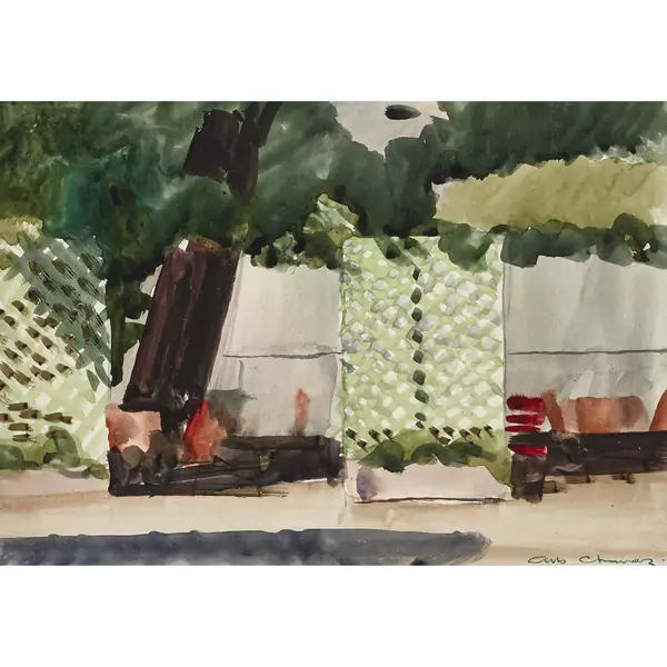 "Walliser Gartenlandschaft mit Blumen und Paravant"