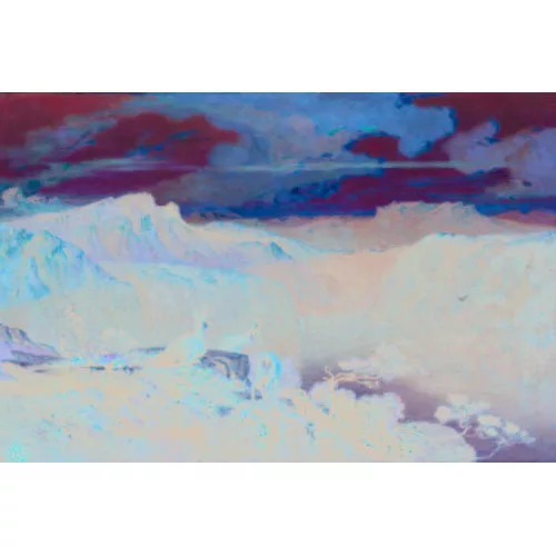 Albert de Meuron — Alpseepanorama in der Morgendämmerung mit Gemsen.