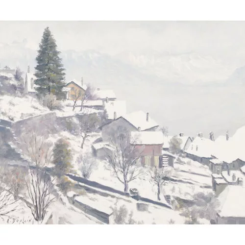 Albert Duplain — Winterliches Dorf im Lavaux.