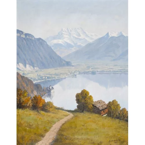 Albert Duplain — Genfersee mit Schloss Chillon und Dent Blanche.