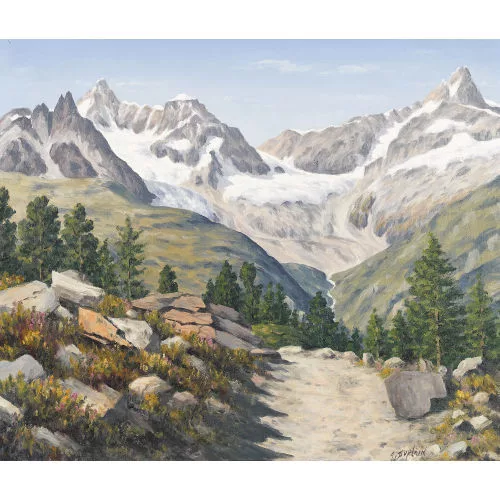 Albert Duplain — Sommerliche Gebirgspartie mit Gletscher.