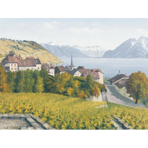Albert Duplain — Ansicht des Winzerdorfes Lavaux am Genfersee.