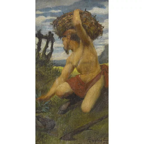 Albert Freytag — Faun mit Bündel in Berglandschaft.