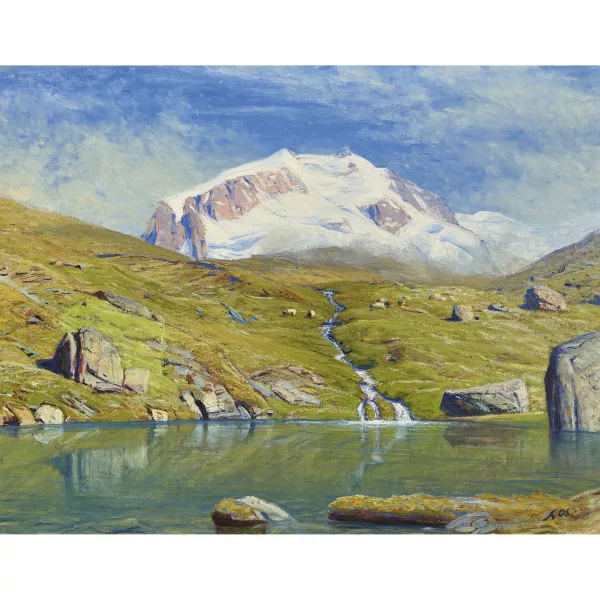Albert Gos — Bergsee mit Blick auf Monte-Rosa-Massiv.