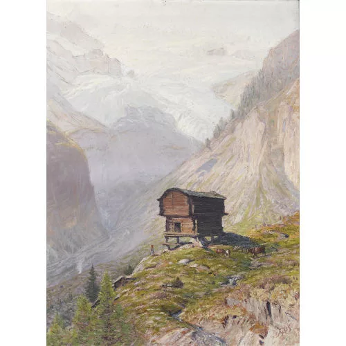 Albert Gos — Walliser Alpenlandschaft mit kleiner Viehherde.
