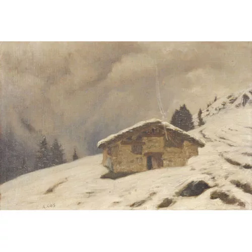 Albert Gos — Winterliche Landschaft mit Chalet.