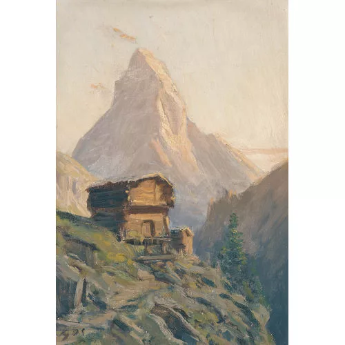 Albert Gos — Alp mit Walliser Stadel vor Matterhorn.
