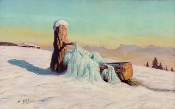 Albert Gos — Fontaine sous la neige,