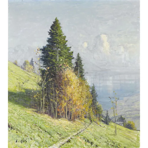 Albert Gos — Baumgruppe mit Blick auf den Genfersee.