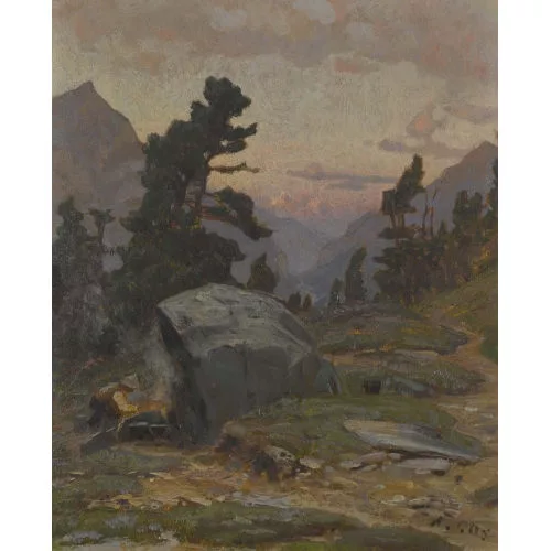 Albert Gos — Gebirgslandschaft im Abendrot.