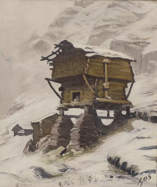 Albert H. GOS (1852-1942), "Chalet dans la neige à Zermatt" — DognyAuction