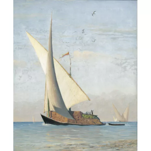 Albert Gos — Beladenes Segelschiff auf dem Genfersee.