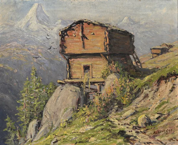 Albert Gos — Mazot dans la Vallée de Zermatt devant le Zinalrothorn